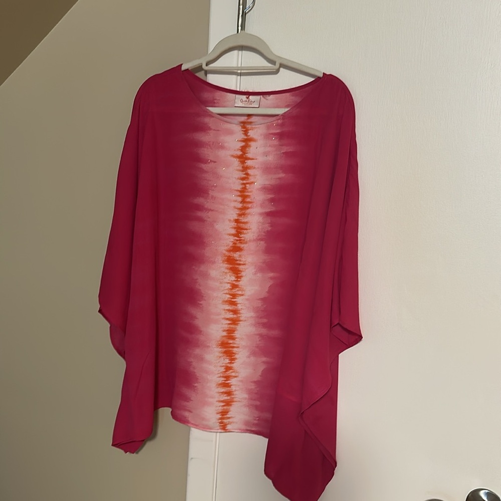 Quacker Factory Pink Embellished Tunic with Flutter Sleeves